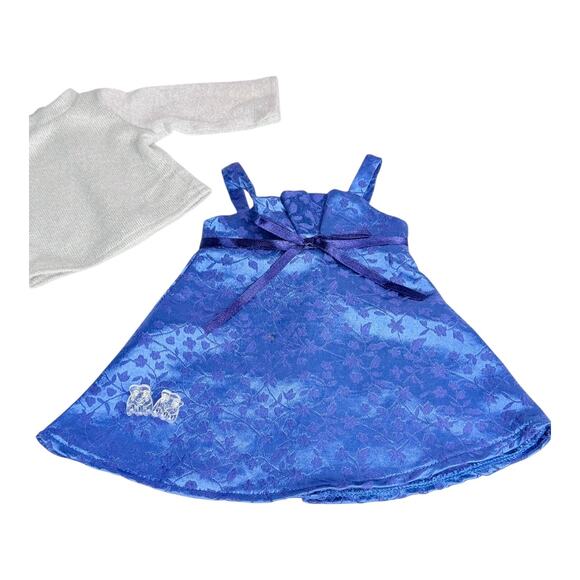 American Girl Sapphire Party Outfit Blue Dress Silver Shoes Sweater Hair Clips - Picture 6 of 11